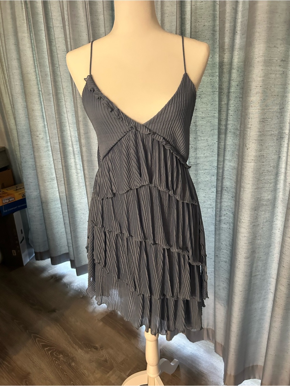 Womens Tiered Spaghetti Strap Dress - Blue
